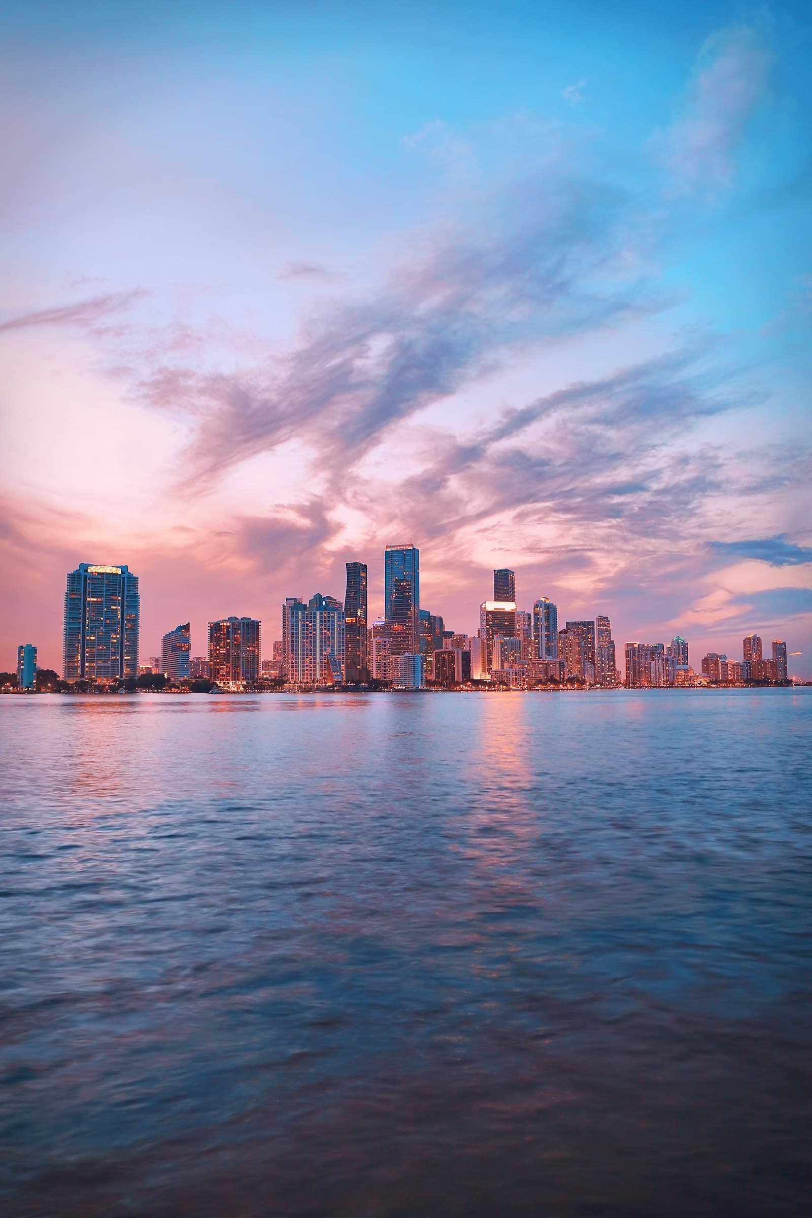 Miami waterfront skyline at golden hour
